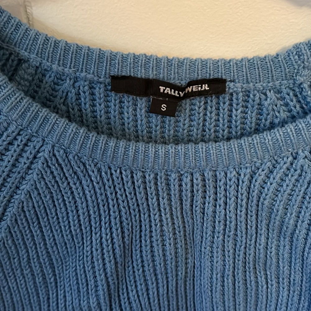 TALLY WEIJL made in Germany blue cropped cable knit sweater S - Picture 2 of 5